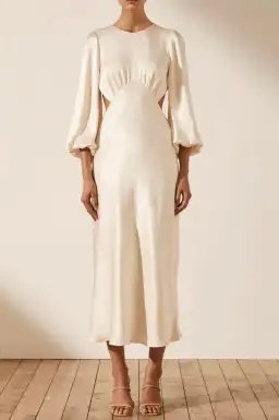 Shona Joy La Lune Open Back Balloon Sleeve Midi Dress Cream Size 6 for rent on The Volte - image 1