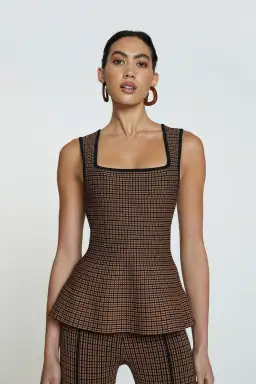 By Johnny Window Check Flare Top & Pant Set Brown/Black Size 8  for rent on The Volte - image 2