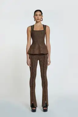 By Johnny Window Check Flare Top & Pant Set Brown/Black Size 8  for rent on The Volte - image 1