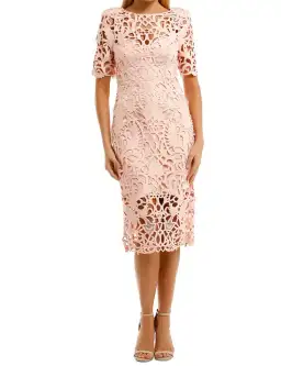 Melbourne Cup Day Best Dress - Thurley Utopia Lace Midi Dress in Seashell Pink with choice of 1 fascinator  for rent on The Volte - image 2
