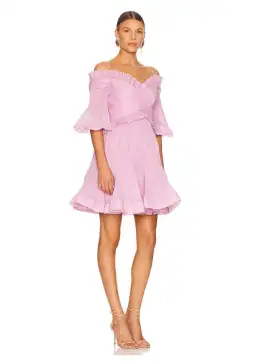 Zimmermann Pleated Off Shoulder Mini Dress Lilac Size 2 / AU 12 for rent on The Volte - image 1