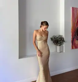 Herve Leger Sara Gown  Gold Size Small/AU 8 for rent on The Volte - image 4