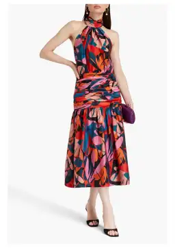 Rebecca Vallance Catalina Halter Neck Midi Dress Multi Colour Size 8 