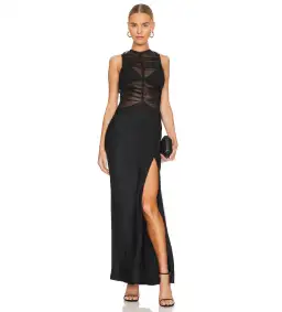 Bec & Bridge Naomi Split Maxi Dress Black Size AU 6