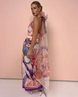 LEO LIN Evie/Estella Wrap Midi Skirt in Neptune Print in Coral Size 8 for rent on The Volte - image 3