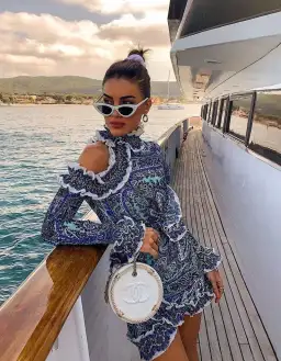 Zimmermann Moncur Ruffle Neck Mini Dress in Aqua Paisley Size 1 / Au 10 for rent on The Volte - image 2