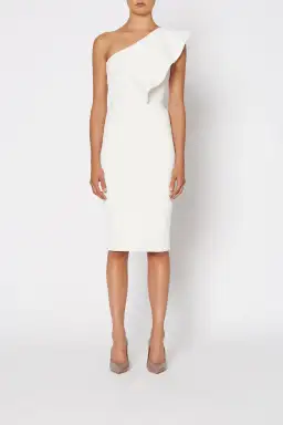 Scanlan Theodore Crepe Knit Ruffle Dress White Size AU 10 for rent on The Volte - image 1