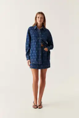 Aje Ratio Logo Denim Shirt and Mini Skirt Set Logo Wash Blue Size 16 for rent on The Volte - image 1