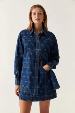 Aje Ratio Logo Denim Shirt and Mini Skirt Set Logo Wash Blue Size 16 for rent on The Volte - image 2