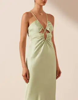 Shona Joy Angelica Keyhole Lace Front Midi Dress in Aloe Vera Size 8 for rent on The Volte - image 3