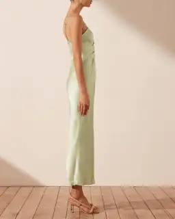 Shona Joy Angelica Keyhole Lace Front Midi Dress in Aloe Vera Size 8 for rent on The Volte - image 2
