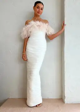 Rachel Gilbert | Zion ivory white, feather-trim Gown | White Size 10 for rent on The Volte - image 1