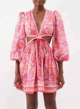 Zimmermann Halcyon Tie Front Mini Dress in Pink/Purple Paisley Size 1 / AU 10 for rent on The Volte - image 2