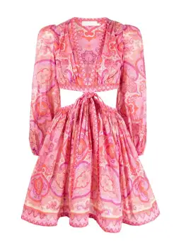 Zimmermann Halcyon Tie Front Mini Dress in Pink/Purple Paisley Size 1 / AU 10 for rent on The Volte - image 6