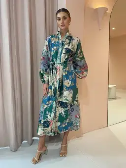 Alemais Loretta Patchwork Shirtdress In Sage Floral Size 16 for rent on The Volte - image 1