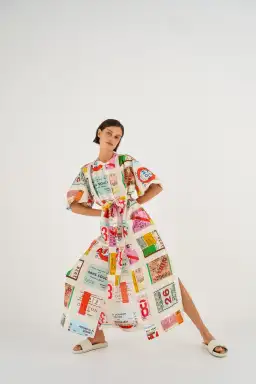 Oroton Ticket Print Shirt Midi Dress Multi Print Size 16 for rent on The Volte - image 1