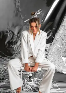 Dissh Harley Boyfriend Blazer and Wide Leg Pant Suit Set White Size 8