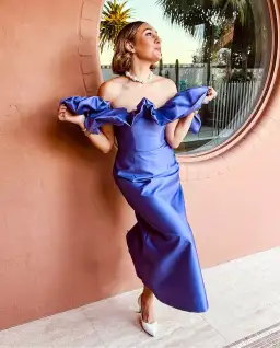 Alemais Suzi Off Shoulder Midi Dress Violet Size 6