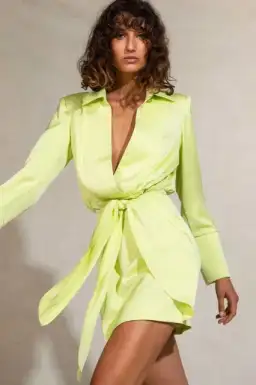 MISHA Reidun Satin Mini Dress Lime Punch Size 12/L for rent on The Volte - image 2