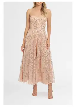 Elle Zeitoune Lana Bustier Midi Dress in Rose Gold Size 16 for rent on The Volte - image 1