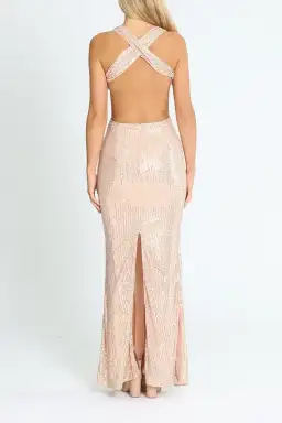 Elle Zeitoune Lauinda Cut Out Sequin Gown in Rose Gold Size 6 for rent on The Volte - image 3