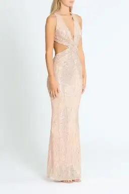 Elle Zeitoune Lauinda Cut Out Sequin Gown in Rose Gold Size 6 for rent on The Volte - image 2