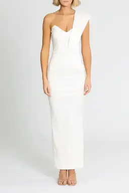 Elle Zeitoune Structured One Shoulder Midi Dress in White Size 8 for rent on The Volte - image 1