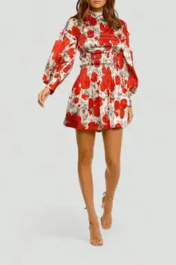 Ganni Brazilian Sand Silk Satin Mini Dress Floral Size 6 for rent on The Volte - image 4