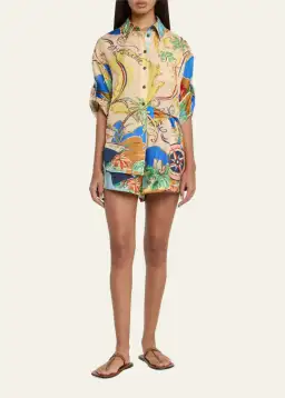 Zimmermann Alight Short Sleeve Shirt and Draw Waist Shorts Set Nautical Map Size 0/Au 8 