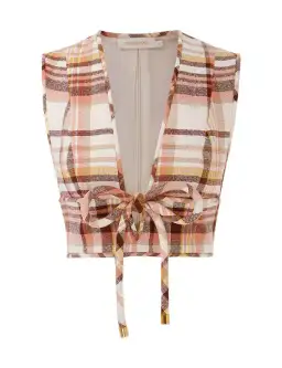 Zimmermann The Matchmaker Check Bow Bodice Size 0/Au 8 and Dance Short Size 1/Au 10 Set in Cream Check 