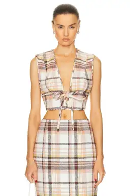 Zimmermann The Matchmaker Check Bow Bodice Size 0/Au 8 and Dance Short Size 1/Au 10 Set in Cream Check 