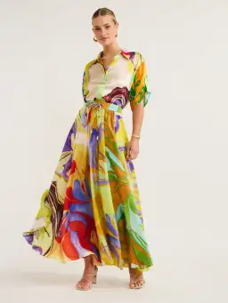 Alemais Luca Silk Shirt And Skirt Multi Size 8/10