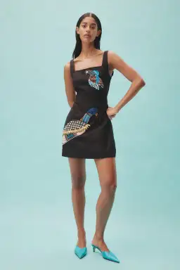 Alemais Rowena Beaded Cotton Linen Mini Dress Black Size 10  for rent on The Volte - image 1