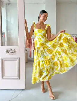 Alemais Sonny Midi Dress in Lemon Floral Size XS / AU 6 for rent on The Volte - image 4