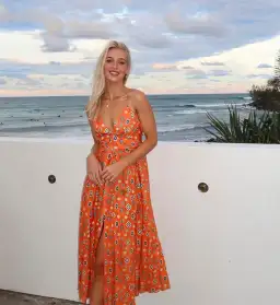 Scanlan Theodore Foulard Linen Strappy Dress Tangerine Orange Floral Size S / AU 8 for rent on The Volte - image 3