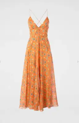 Scanlan Theodore Foulard Linen Strappy Dress Tangerine Orange Floral Size S / AU 8 for rent on The Volte - image 5