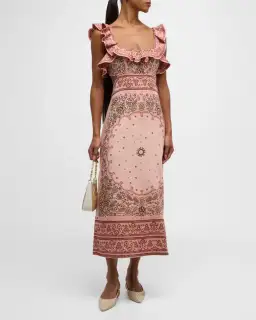 Zimmermann Matchmaker Frilled Midi Pink Bandana  Size 2 / Au 12