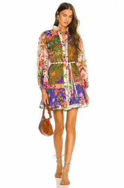 Zimmermann Tropicana Print Belted Mini Dress Multi-colored Size 0 / AU 8