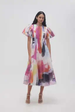 Aje Nova Pleated Midi Dress Deep in Abstract Sunset
Size 16