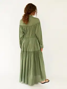 Matteau Tiered Drawcord Dress in Fern Size 3 / AU 12 for rent on The Volte - image 3