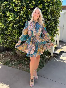 Alemais Bella Patchwork Mini Dress Multi Floral Size 6