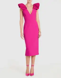 Rebecca Vallance Cupid's Bow Midi Dress Hot Pink Size 8 for rent on The Volte - image 1