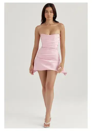 House of CB Jasmine Draped Strapless Corset Mini Dress Rose Pink Size 12