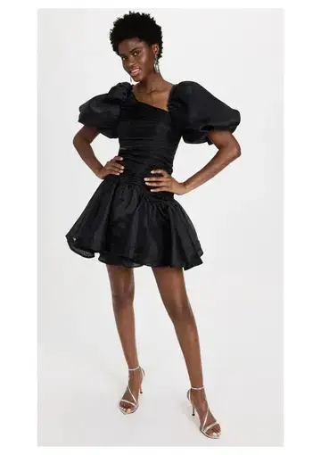 Aje Joan Asymmetric Puff Sleeve Mini Dress Black Size AU 10