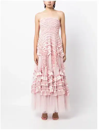 Needle and Thread Pink Strapless Ruffle-Detail Dress Size 10