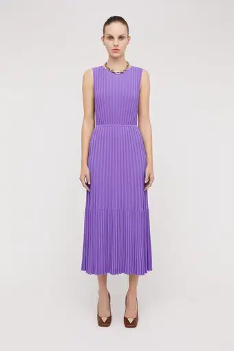 Scanlan Theodore Pleated Rib Tiered Midi Dress Violet Size 8