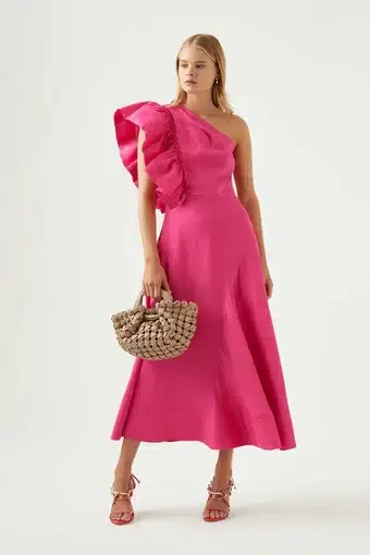 Aje Bonjour Asymmetric Dress in Fuschia Pink Size 14 