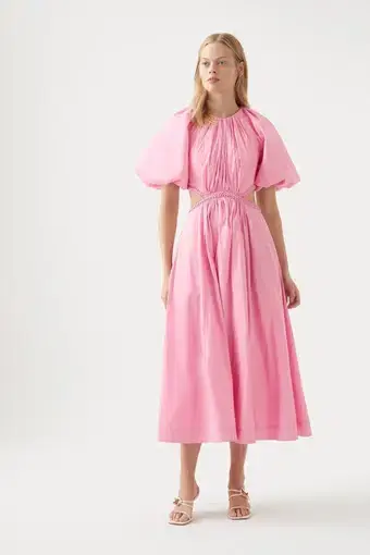 Aje Capucine Puff Sleeve Midi Dress Bon Bon Pink Size 12