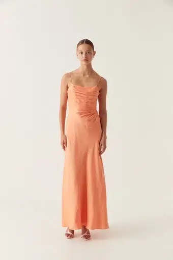 Aje Clarice Draped Maxi Dress Sunset Orange Size 8