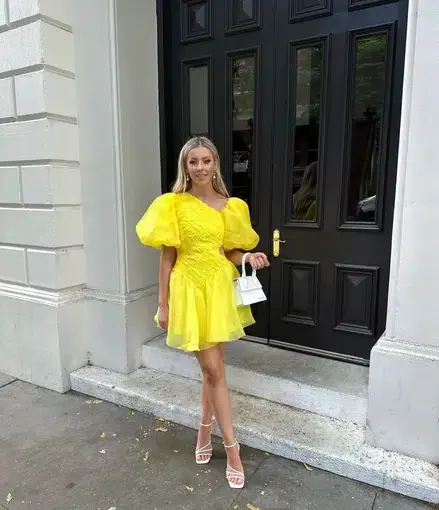 Aje Dawn Rushed Mini Dress Sunflower Yellow Size 8
